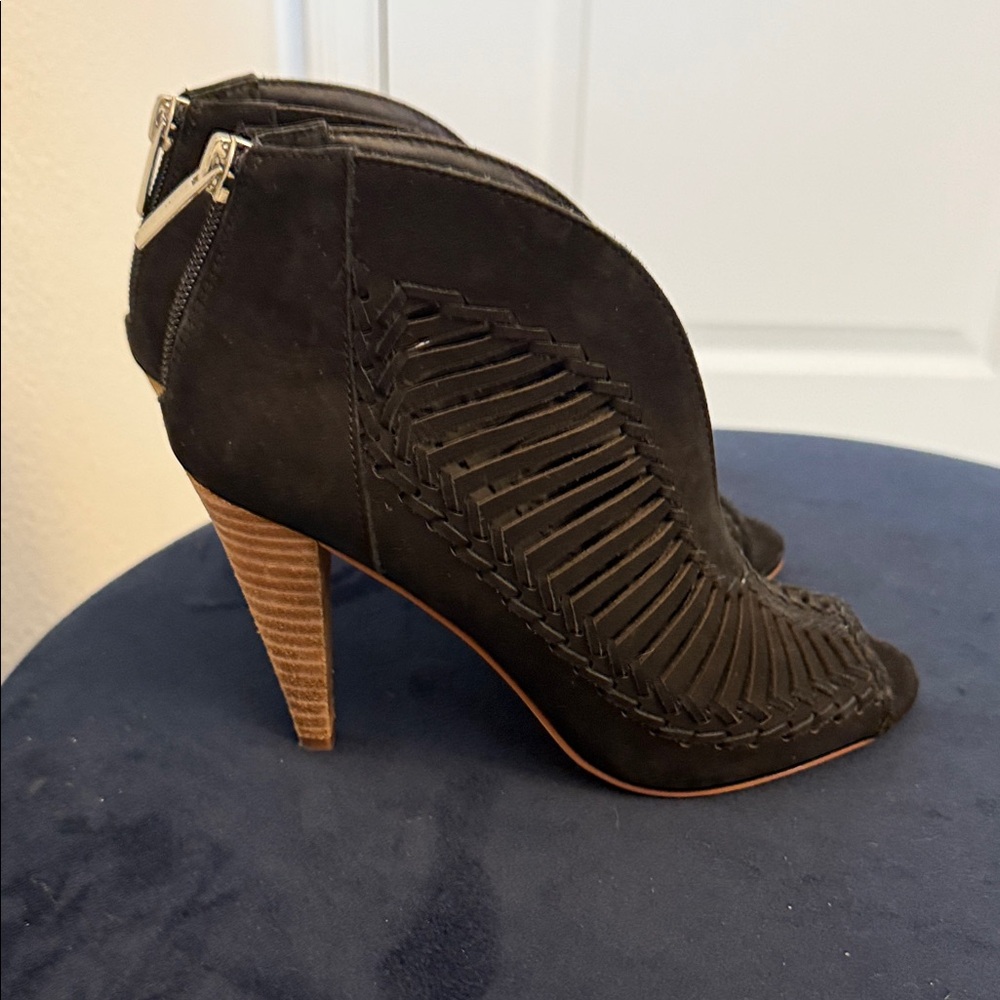Vince Camuto Black Heeled Boots with Woven Detail